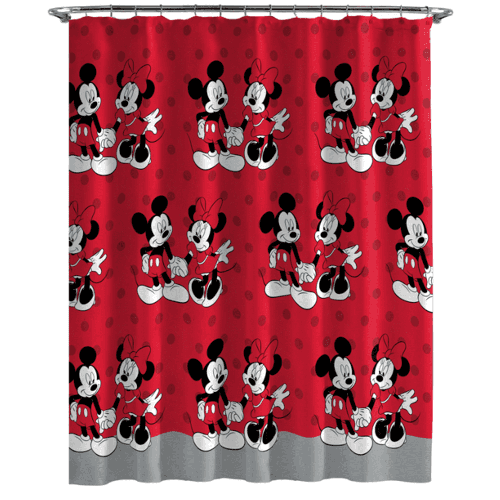 Minnie and Mickey Mouse 14-Piece Shower Curtain Set with Tufted Rug, 72 x 72, 100% Microfiber, Red, Disney