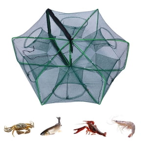 Minnow Trap,Fish Trap,Foldable 6 Holes 6 Sides Crawfish Trap,Large Space Bait Trap Polyester Rope Small Bait Fish Eels Crab Lobster Portable Reusable Crab Trap(6 Holes 16*9in)