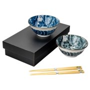 Mino Ware Japanese 5" Dia Tayo Bowl Set, 16 oz, Bowl with Chopsticks, Multi Purpose, Udon, Ramen, Donburi, Rice, Cereal, Soup, Noodles, Made In Japan Koi Fish