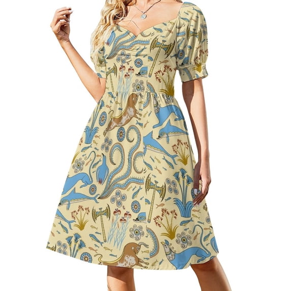 Minoan Fresco Motifs Pattern Sleeveless Dress cute dress dress women elegant luxury