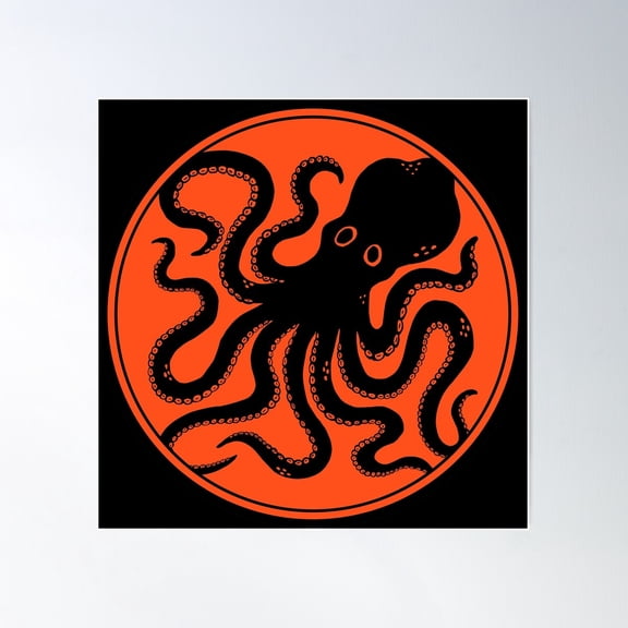 Minoan Style Black-Figure Ceramic Octopus Poster Wall Art, Modern Wall Decor For Living Room Bedroom, 17x17 UNFRAMED