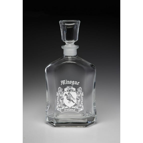 Minogue Irish Coat of Arms Whiskey Decanter (Sand Etched)