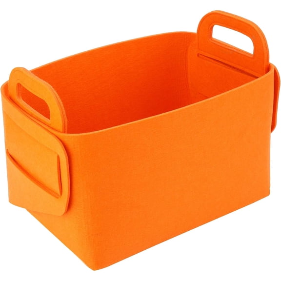 Minoisome Storage Basket Felt Storage Bin Collapsible& Convenient Box Organizer with Carry Handles for Office Bedroom Closet Babies Nursery Toys Laundry (Orange, 13.8inch(L)×9.5inch(W)×8.3inch(H))