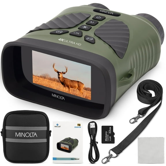 Minolta 10x25 Digital Night Vision Monocular w/Built-in 4K HD Video Camera (Green)