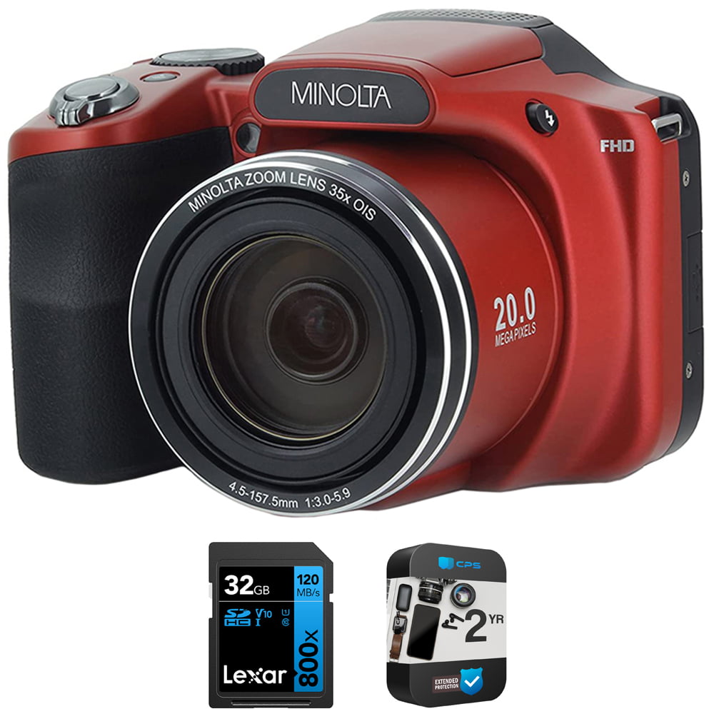 Minolta MN35Z-R 20MP 35X Optical Zoom Wi-Fi Bridge Camera, Red Bundle with  Lexar 32GB High-Performance 800x UHS-I SDHC Memory Card and YR CPS  Enhanced Protection Pack