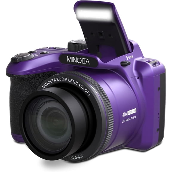 Minolta MN40Z 20 MP / 1080P FHD Bridge Camera w/40x Optical Zoom (Purple)