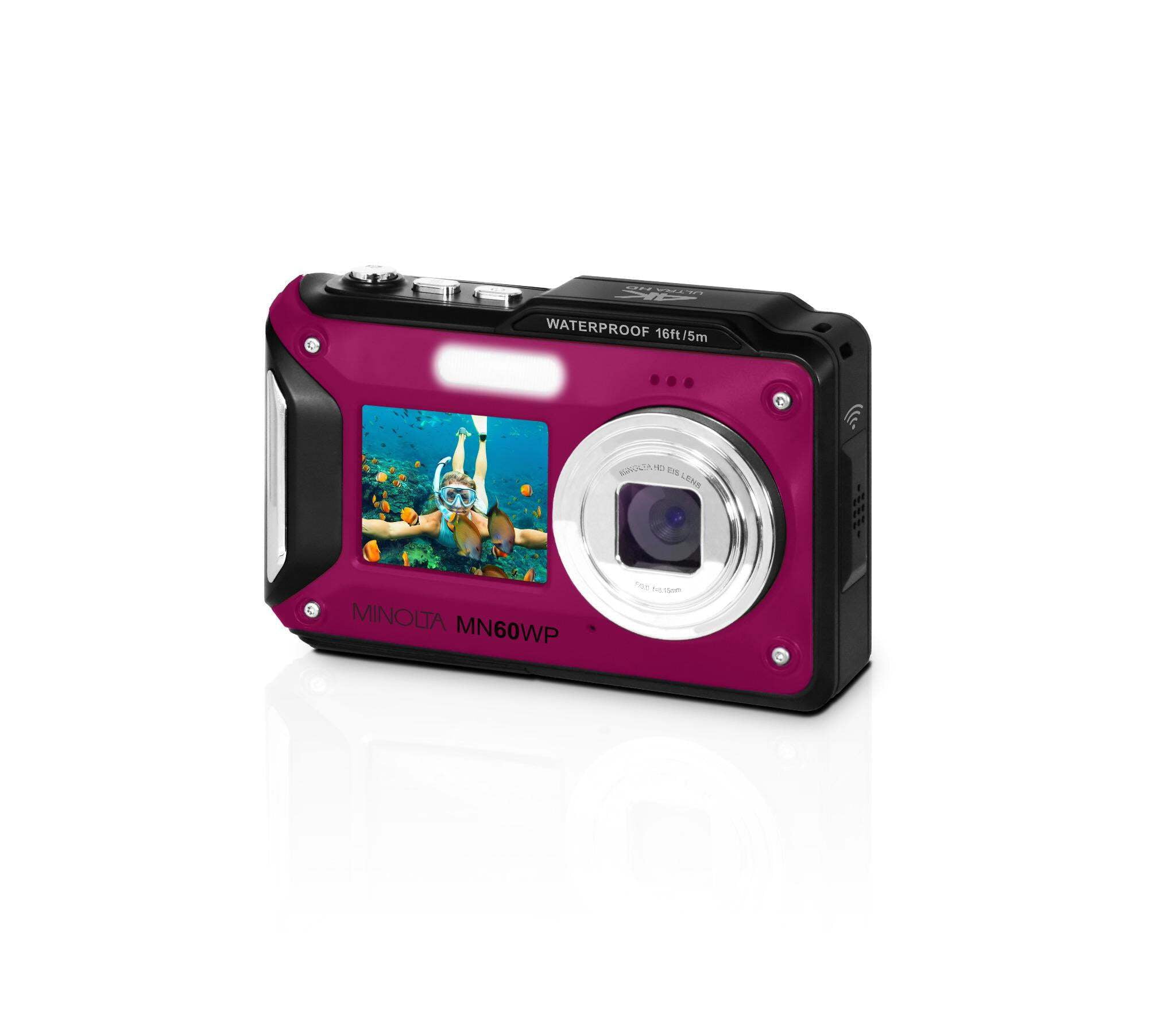 Minolta MN60WP-M MN60WP 48 MP 4K Ultra HD Waterproof Camera with Wi-Fi & Dual LCD - Magenta