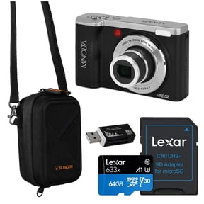 Minolta MNB5Z 56MP 5K Ultra HD 2.8" LCD Screen Digital Camera, Black, Bundle with Camera Case, 64GB Memory Card, Multi Card Reader