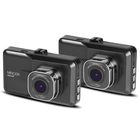 Minolta MNCD37 Full HD 3" LCD Screen Dash Cam, Black, 2-Pack