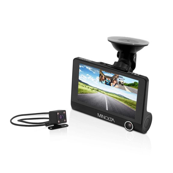 Minolta MNCD415T-BK MNCD415T 3-Channel 1080P Car Camcorder with 4.0 in. LCD & Interior Plus Rear Camera - Black