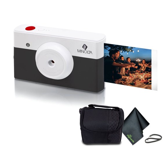 Minolta MNCP10-CH Instapix 2 in 1 Instant Print Digital Camera & Bluetooth Printer (Charcoal) + Camera Bag + Diginerds Microfiber Cleaning Cloth