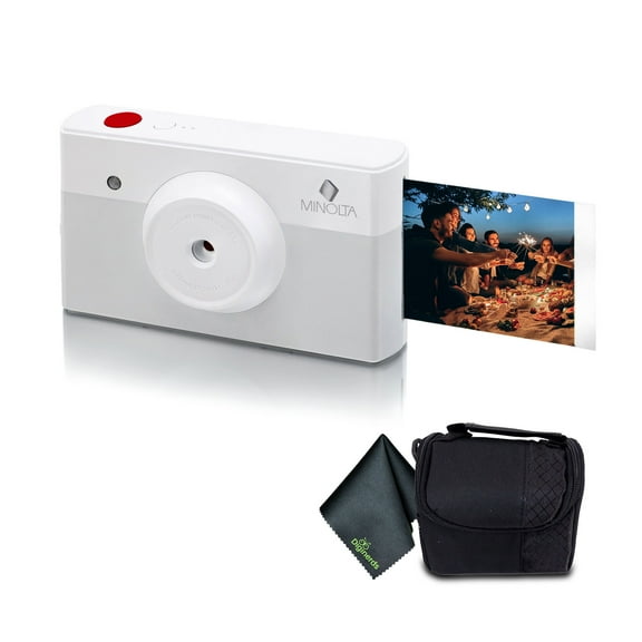 Minolta MNCP10-CH Instapix 2 in 1 Instant Print Digital Camera & Bluetooth Printer (Gray) + Camera Bag + Diginerds Microfiber Cleaning Cloth