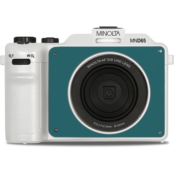 Minolta MND65 Selfie Shot Digital Camera, White with Teal Faceplate