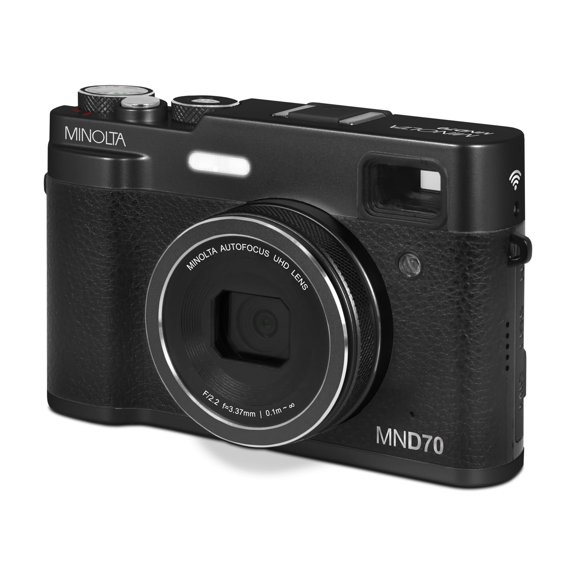 Minolta MND70 Retro 48 MP Autofocus Digital Camera with 5K Ultra HD Video, Rear Selfie Lens & WiFi, Black