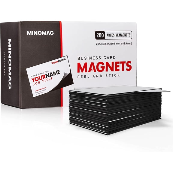 Minomag Business Card Magnets (Box of 200) | Peel and Stick Adhesive Magnetic Backings, 3.5 inch x 2 inch