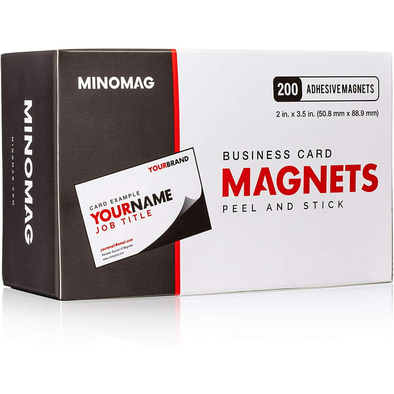Minomag Business Card Magnets (Box of 200)  Peel and Stick Adhesive  Magnetic Backings, 3.5 inch x 2 inch 