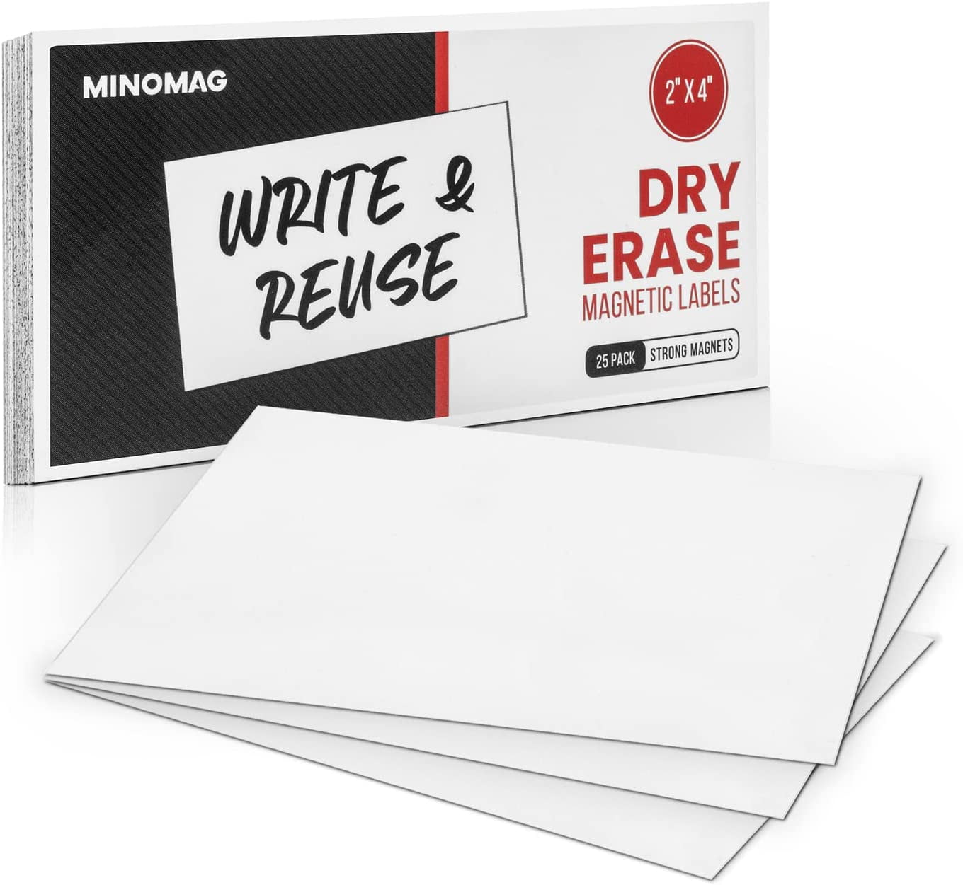 Minomag Magnetic Dry Erase Labels 2x4 inch (25 Count)