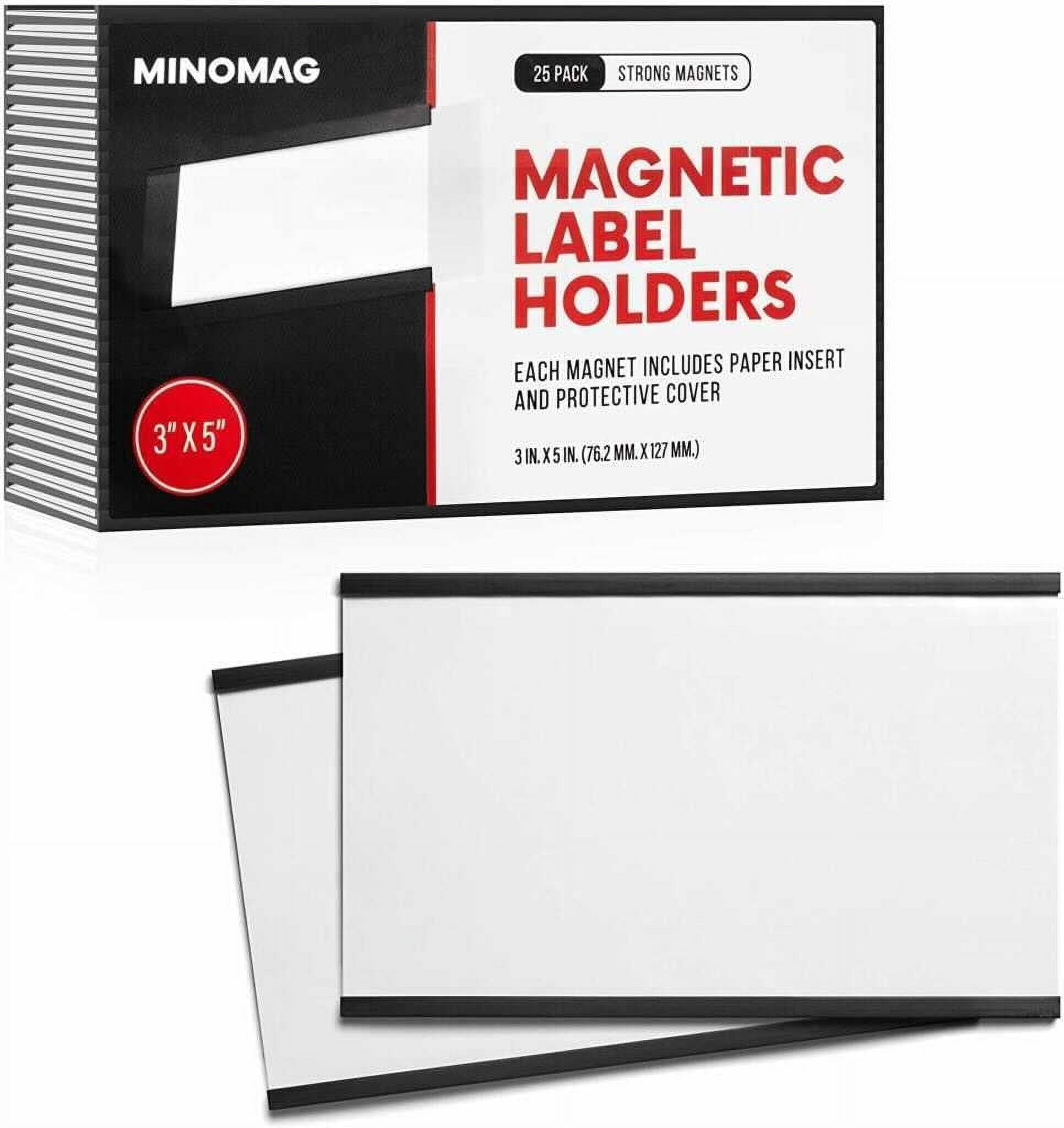 Minomag Magnetic Label Holders 3x5 Inches (25 Count) | C Channel Data Card Holders for Metal Shelves, Filing Cabinet, Toolbox