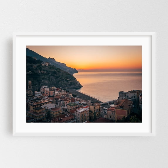 Minori Sunrise 02 - Minori Campania Italy Photography White Framed Wall Art Print 16 x 24 inches