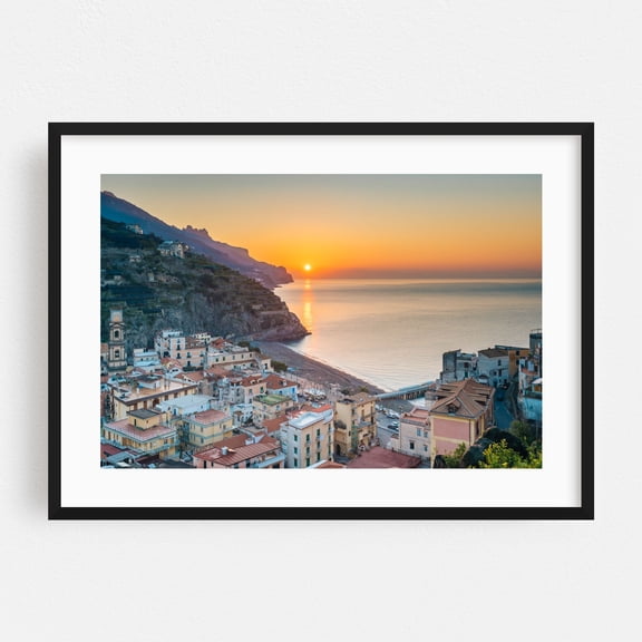 Minori Sunrise - Minori Campania Italy Photography Black Framed Wall Art Print 16 x 20 inches
