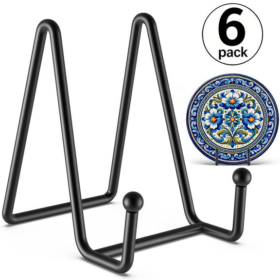 Minorsun Plate Stands for Display 4.5" 6 Pack, Book Holder Versatile Metal Tabletop Easels for Pictures Photos Cookbooks Tablets Ceramic Home Decor, Black