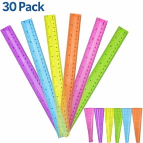 Minorsun 30 Pack 12 inch Plastic Rulers, Assorted Color 2-Sided Flexible Ruler Set Inch and Metric, Transparent