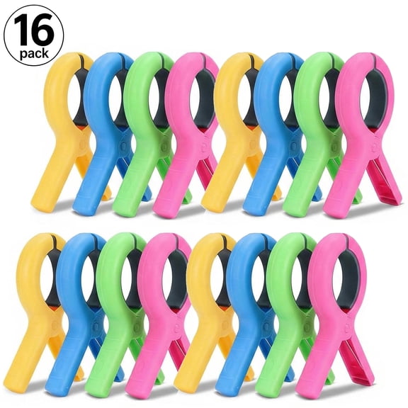 Minorsun 5.1 inch Jumbo Beach Towel Clips for Beach Chairs 16 pack, Plastic Towel Holder Heavy Duty Clothes Pins for Pool Chair, 4 Colors