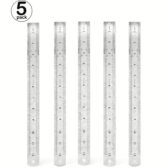 Minorsun 12-Inch Stainless Steel Rulers, Straight Edge Metal Ruler with Metric and Imperial, 5-Pack