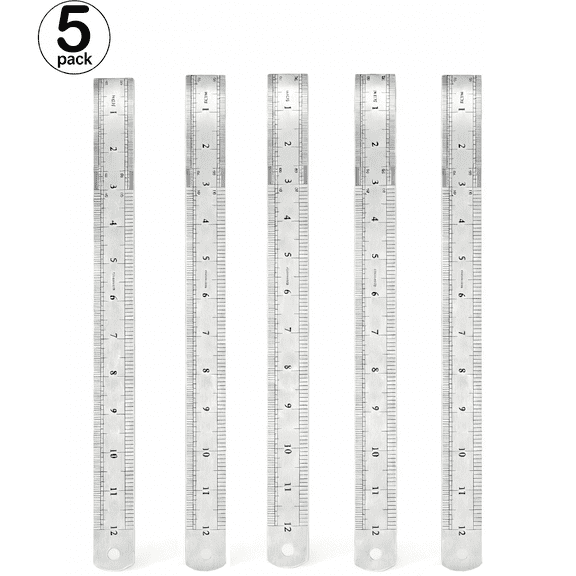 Minorsun Stainless Steel Rulers 12 inch Metal Ruler with Inches and Centimeters, Straight Edge Yardstick with 8th 16th 32th 64th, 5 Count