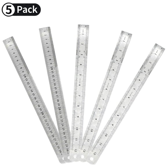 Minorsun 5 Pack Steel Rulers 12 inch, Double Sided Metal Ruler with Metric Imperial