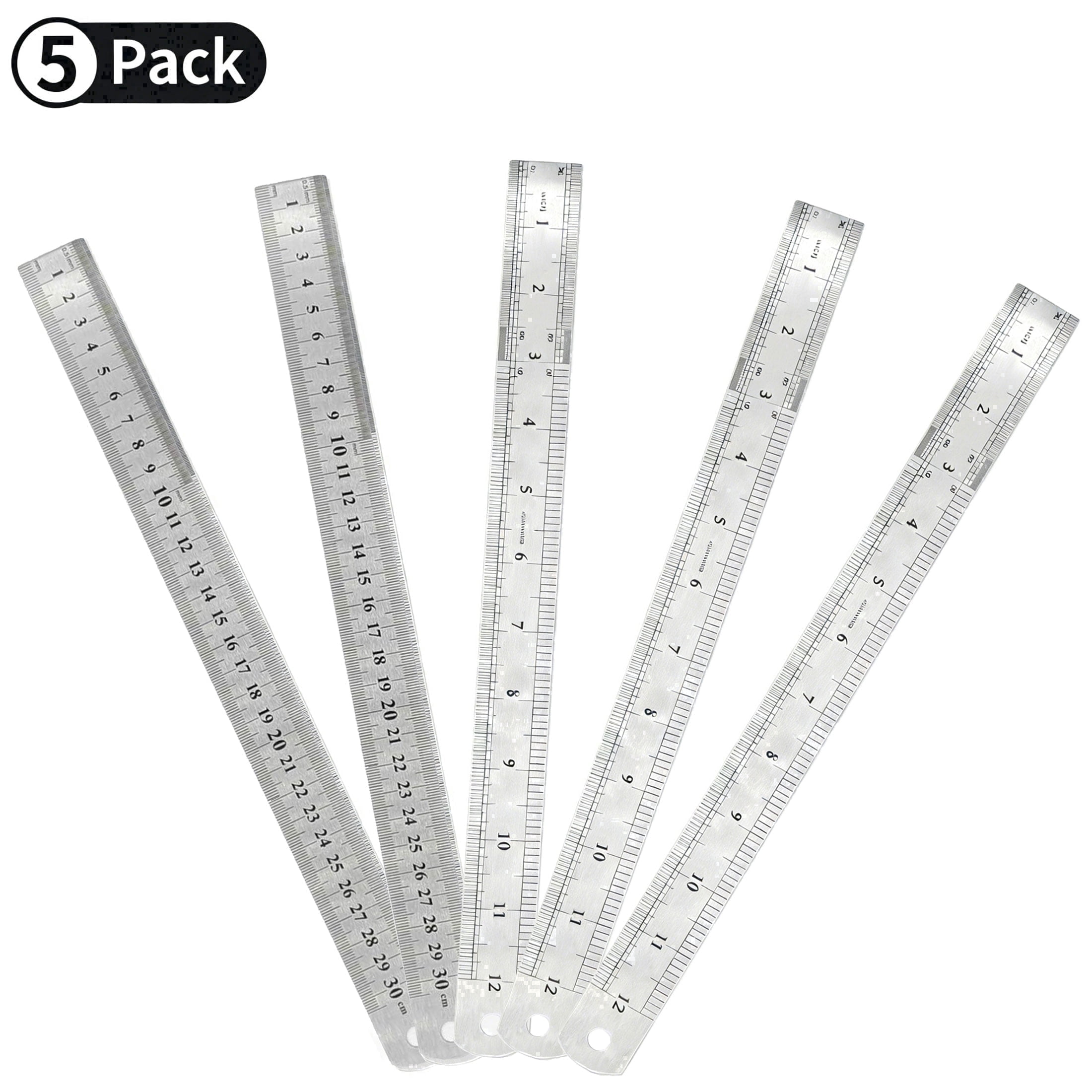 Metal Ruler With 64th Minorsun Steel Rulers 12 inch 5 Pack, Double Sided Metal Ruler with ...