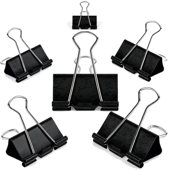 Minorsun Binder Clips 200 PCS, Large Paper Clamps, Small Metal Binder Clips 6 Sizes for Office Home Supplies, Black