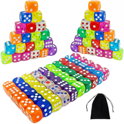 Minorsun 100 PCS Dice Set Bulk 16mm 6 Sided Translucent Colored Dice with Storage Bag, Clear Dice for Board Games Classroom Math Teaching Party