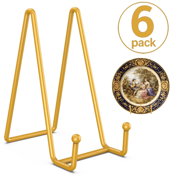 Minorsun Display Stands 6 inch, Metal Frame Art Easel Holders for Plate, Pictures, Book, Kitchen, Table Art, 6 Pack, Gold