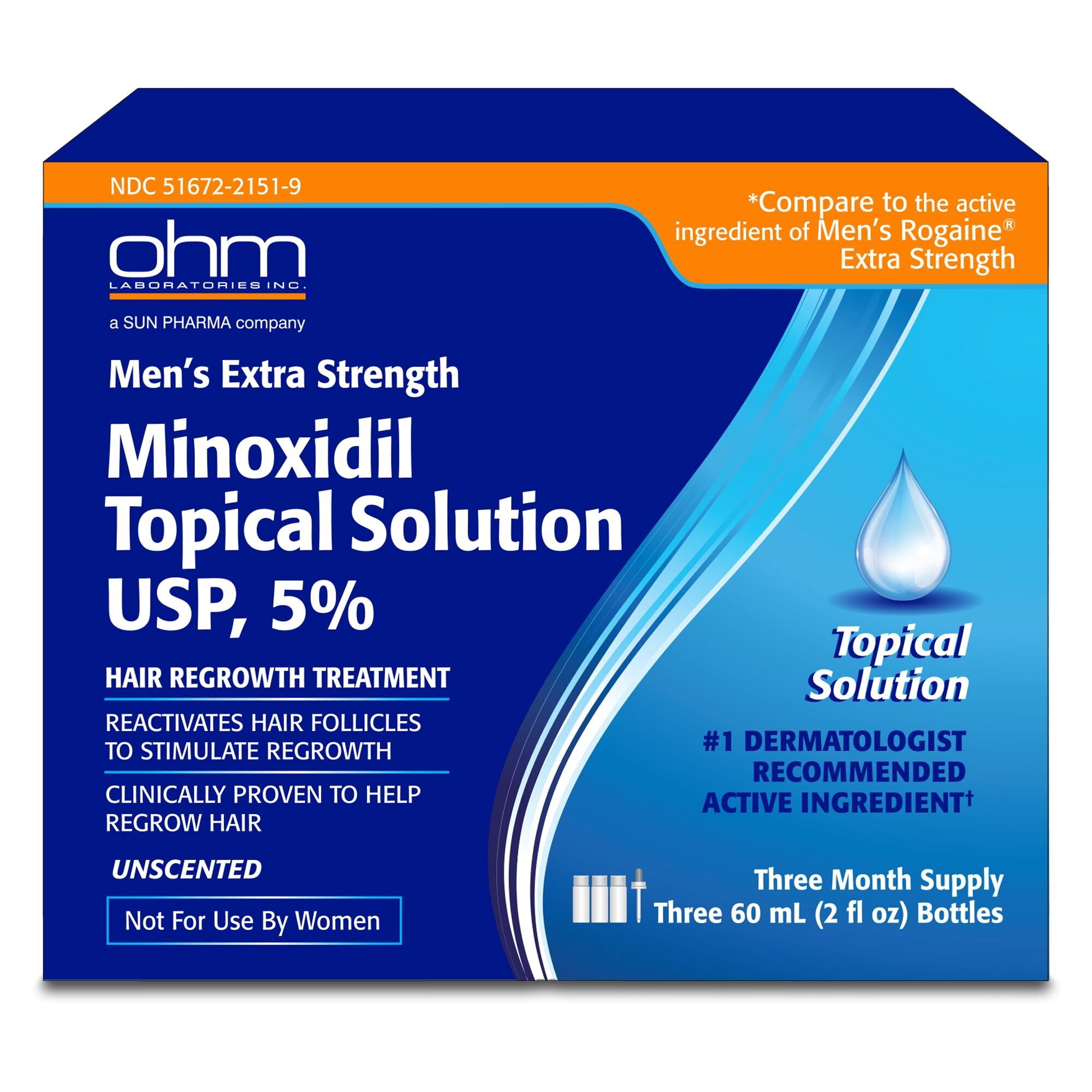 Minoxidil Men's 5% Solution 3 pack, 2oz Tincture Bottle (3 Month Supply) Clinically Proven to Regrow Hair, Topical Solution 5%, Hair Thinning Treatment