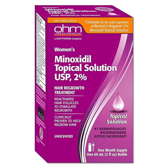 Minoxidil Women's 2% Solution 2oz Tincture Bottle (1 Month Supply) Clinically Proven to Regrow Hair, Topical Solution 2%, Hair Thinning Treatment