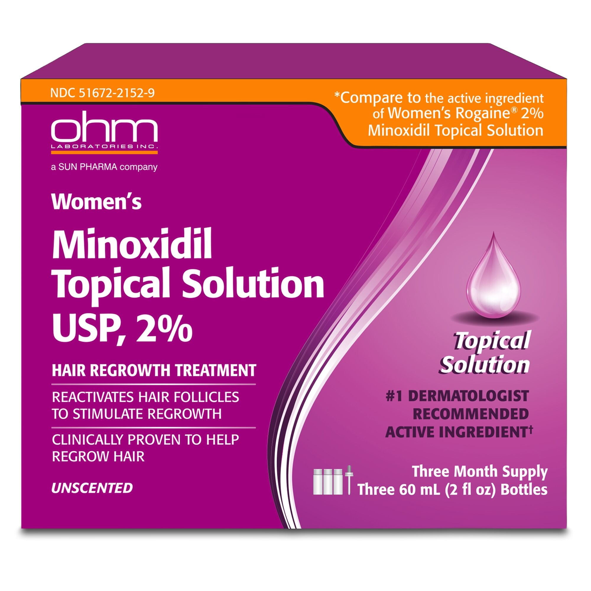 Minoxidil Women's 2% Solution 3 Pack, 2oz Tincture Bottle (3 Month Supply) Clinically Proven to Regrow Hair, Topical Solution 2%, Hair Thinning Treatment