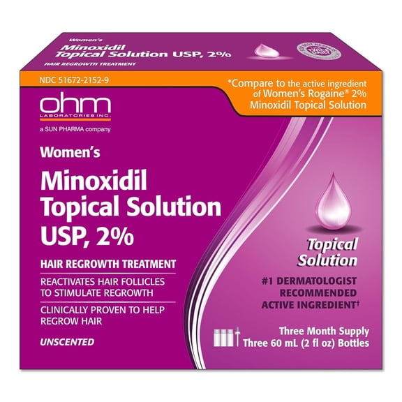 Minoxidil Women's 2% Solution 3 Pack, 2oz Tincture Bottle (3 Month Supply) Clinically Proven to Regrow Hair, Topical Solution 2%, Hair Thinning Treatment
