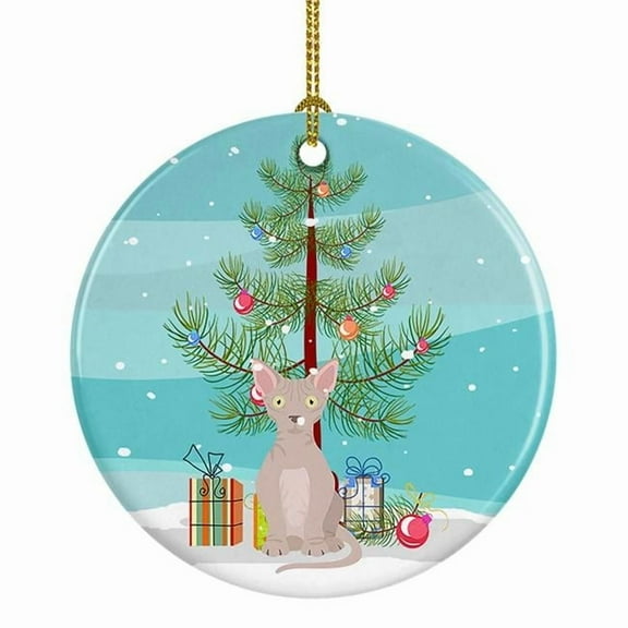 Minskin Cat Merry Christmas Ceramic Ornament 2.8 in x 2.8 in