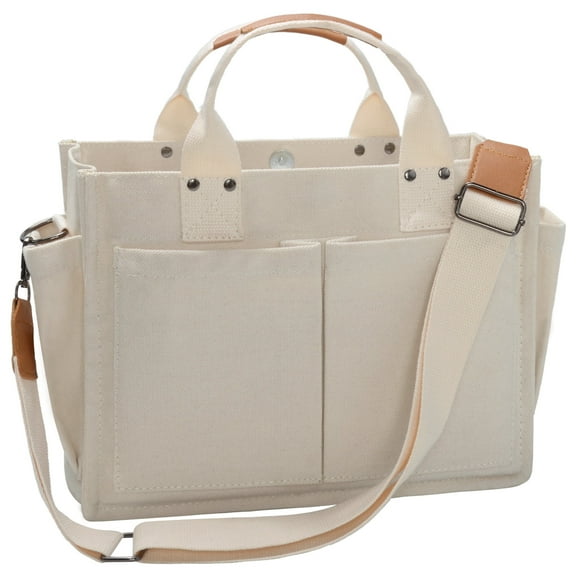 Minsong Canvas Tote Bag for Women Crossbody Work Laptop Bag for Travel College Office Tote Bag with Pockets Zipper Closure