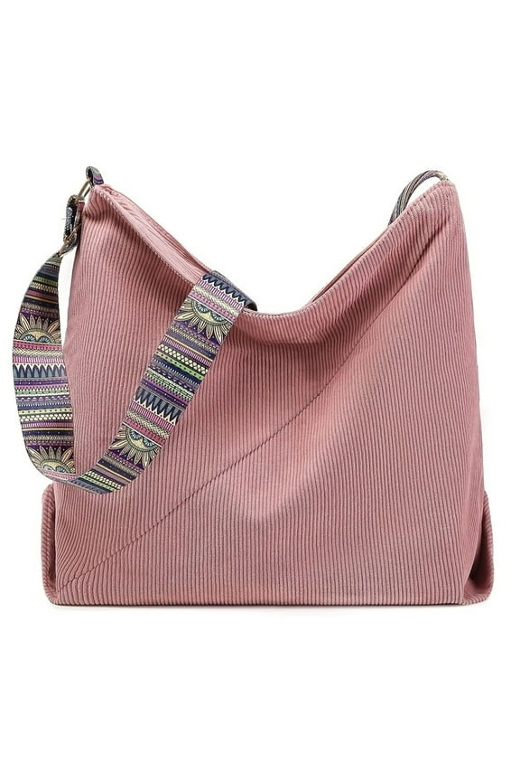 Casual Corduroy Crossbody Bag, Large Capacity Hobo Bag Zipper Shoulder Bag for Sports Travel School