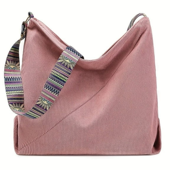 Minsong Casual Corduroy Crossbody Bag, Large Capacity Hobo Bag Zipper Shoulder Bag for Sports Travel School