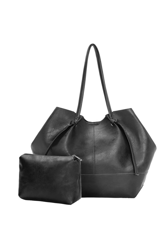 Vegan Leather Large Tote Bags for Women Big Black Purse Slouchy Shoulder Purses for Work Travel Commuter Soft Designer Handbags Everyday Tote for Ladies,with A Makeup Bag
