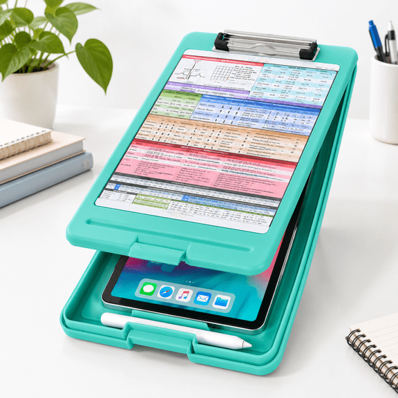 Mint 13.23 x 9.49 x 1.14 in Clipboard with Storage for School and Clinical Supplies
