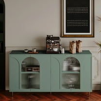 Mint Accent Server Cabinet With 4 Glass Doors: Lacquered Wooden Storage For Living Room, Entryway, Hallway, Office, Kitchen And Dining Adjustable Shelves Design Doors Sideboard: Pantry,