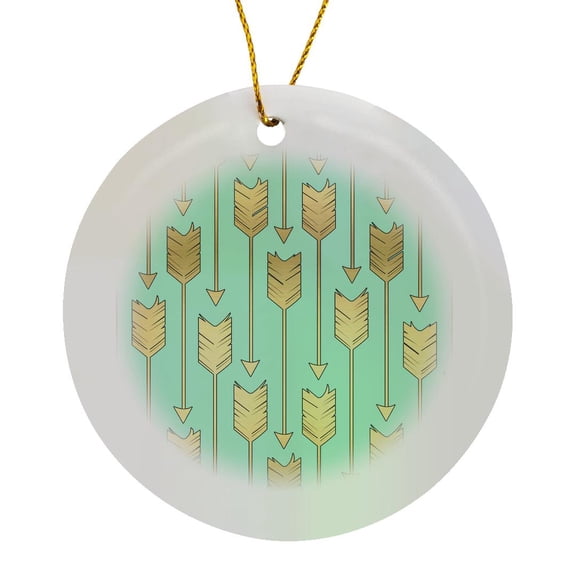 3drose, Mint and Gold Arrows Pattern, Circle Porcelain Ornament