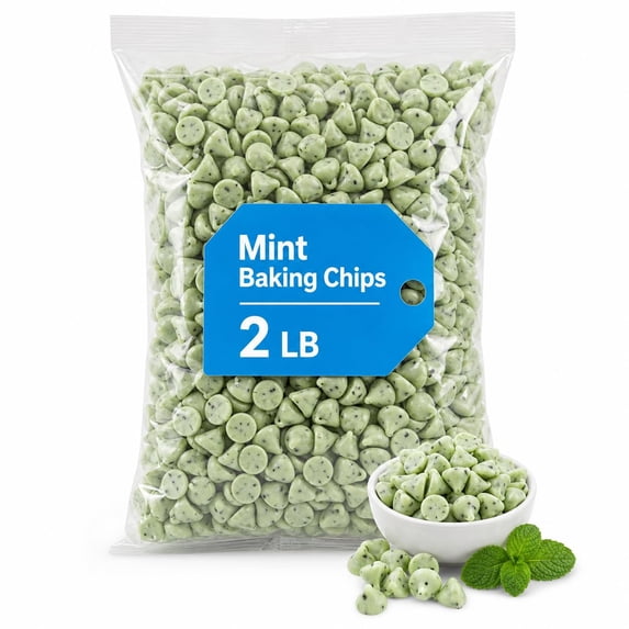 Mint Baking Chips, Green Mint-Flavored Chips for Baking, Topping, Snacking, 2 lb