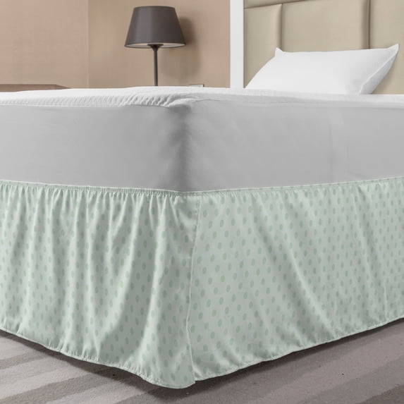 Mint Bed Skirt, Retro Polka Dots Pattern Old Fashion Classic Spots Circles Nostalgic Artwork, Elastic Bedskirt Dust Ruffle Wrap Around for Bedding Decor, 4 Sizes, Almond Green, by Ambesonne