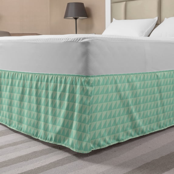Mint Bed Skirt, Symmetrical Half Cut Squares with Triangles Retro Style Checkered Pattern, Elastic Bedskirt Dust Ruffle Wrap Around for Bedding Decor, 4 Sizes, Mint and Almond Green, by Ambesonne