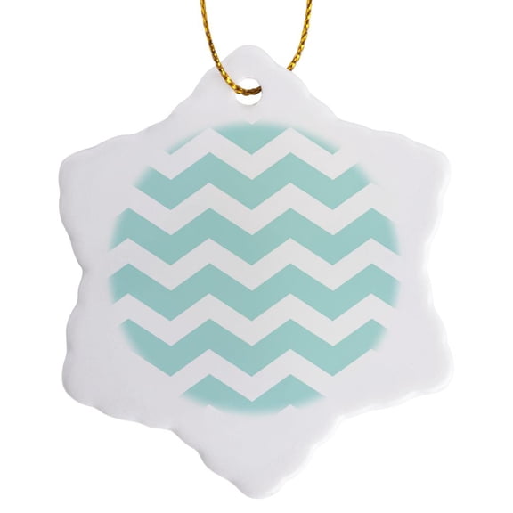 3drose, Mint Blue and White Zig Zag Chevron Pattern Pastel Turquoise Teal Aqua, 3 inch Snowflake Porcelain Ornament